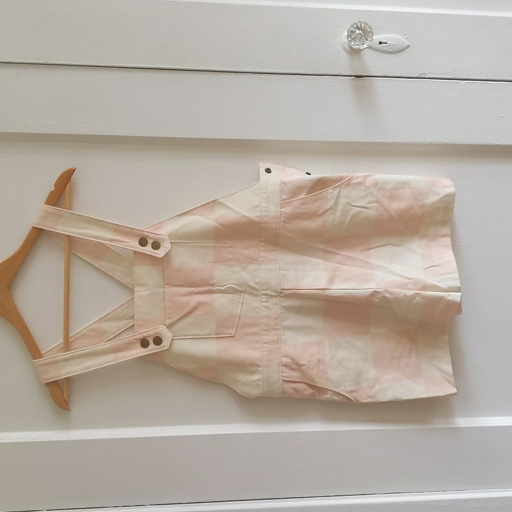 NWOT Hutch pink and white checker overall shorts gingham
